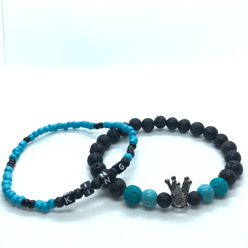 Black & Turquoise Lava & Seed bead Bracelets Set